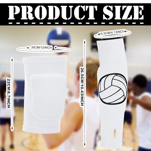 Sosation 2 Set Volleyball Knee Pads and Volleyball Arm Sleeves with Protection Pad Compression Forearm Wrist Guard with Thumb Hole Soft Breathable for Hitting Passing(Black, White) - Image 2