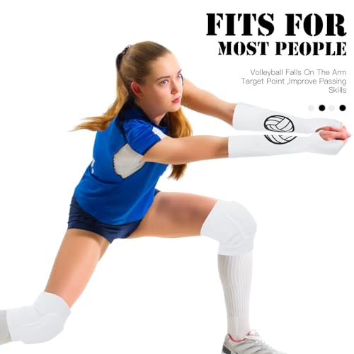 Sosation 2 Set Volleyball Knee Pads and Volleyball Arm Sleeves with Protection Pad Compression Forearm Wrist Guard with Thumb Hole Soft Breathable for Hitting Passing(Black, White) - Image 5