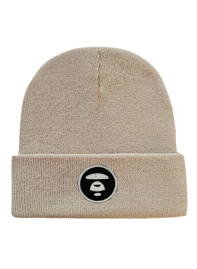 BAPE Minimalist Beige Knit Beanie with Embroidered Ape Head Logo