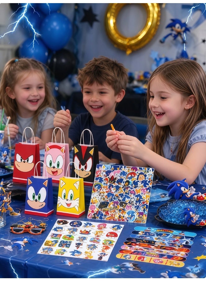 Sonic Party Favors Set, Blue Hedgehog Birthday Party Supplies Include Keychains, Slap Bracelets, Party Glasses, Gift Bags, Stickers, Temporary Tattoos, Water Beads, Kids Birthday Goodie Bag Fillers for Game Themed Party Decorations - Image 4