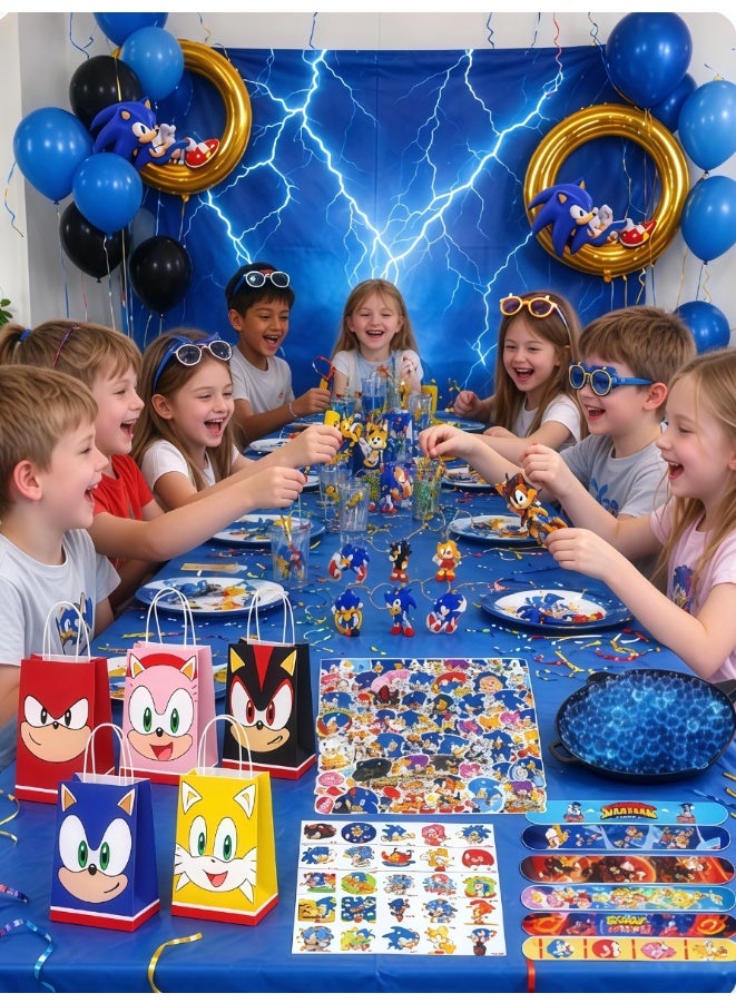 Sonic Party Favors Set, Blue Hedgehog Birthday Party Supplies Include Keychains, Slap Bracelets, Party Glasses, Gift Bags, Stickers, Temporary Tattoos, Water Beads, Kids Birthday Goodie Bag Fillers for Game Themed Party Decorations - Image 3