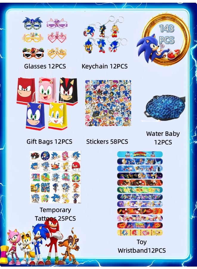 Sonic Party Favors Set, Blue Hedgehog Birthday Party Supplies Include Keychains, Slap Bracelets, Party Glasses, Gift Bags, Stickers, Temporary Tattoos, Water Beads, Kids Birthday Goodie Bag Fillers for Game Themed Party Decorations - Image 2
