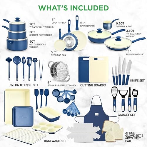 Nutrichef 54 Piece Professional Grade Complete Home Kitchen Cookware Set, Ceramic Non-Stick Bakeware, Pot and Pans Kit, Cool-Touch Handles, Safe for Gas, Electric, Induction Cooktops, Easy Clean - Image 3