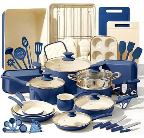 Nutrichef 54 Piece Professional Grade Complete Home Kitchen Cookware Set, Ceramic Non-Stick Bakeware, Pot and Pans Kit, Cool-Touch Handles, Safe for Gas, Electric, Induction Cooktops, Easy Clean - Image 1