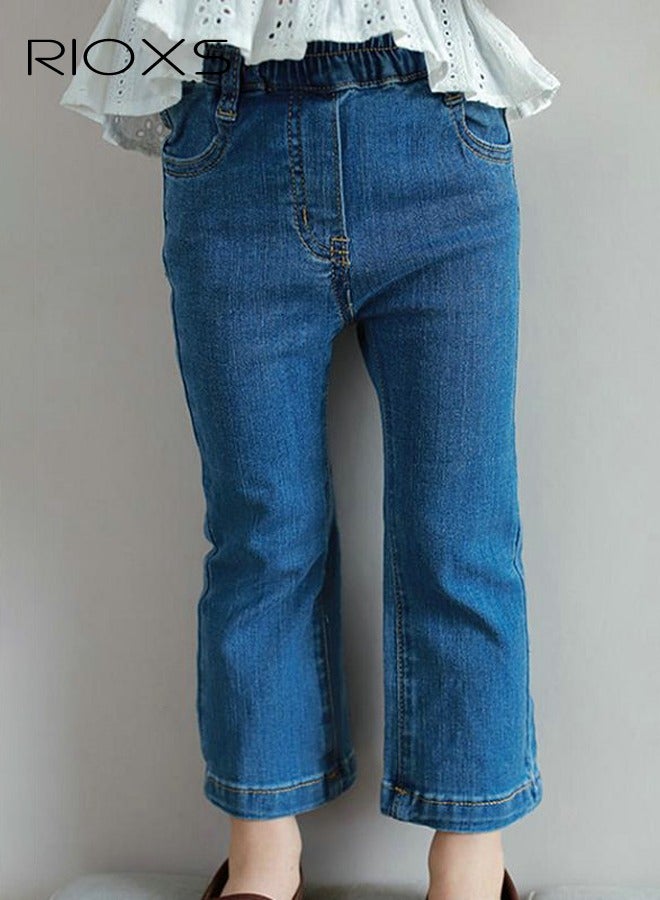 RIOXS Girls Casual Denim Pants, Fashionable Slim Fit Pants, Comfortable High Waist Cotton Jean, Ideal for Kids' Daily Activities - Image 2