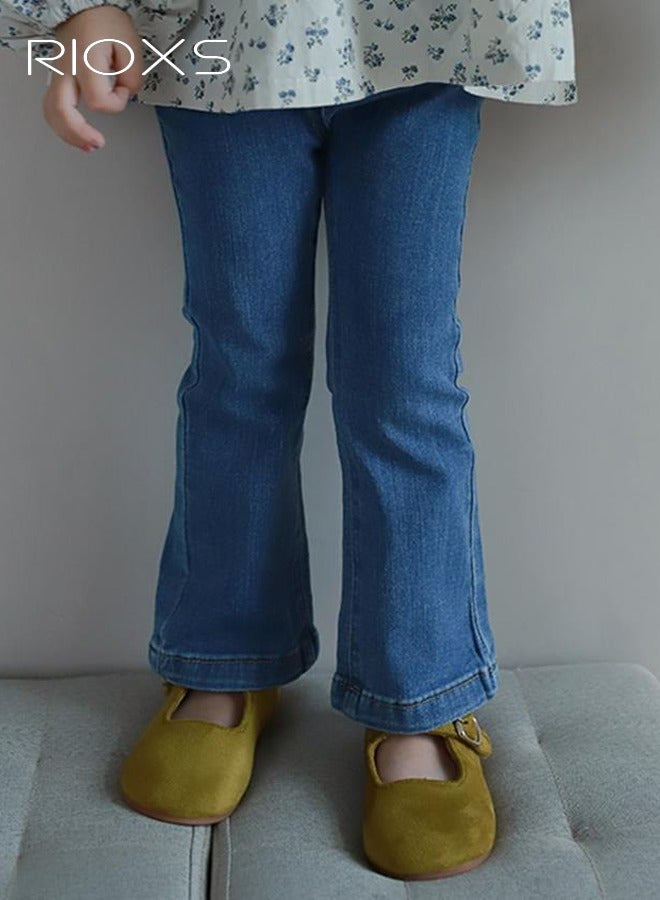 RIOXS Girls Casual Denim Pants, Fashionable Slim Fit Pants, Comfortable High Waist Cotton Jean, Ideal for Kids' Daily Activities - Image 1