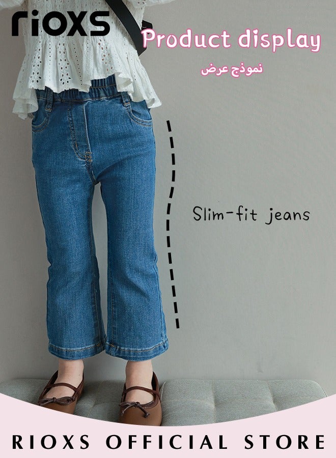 RIOXS Girls Casual Denim Pants, Fashionable Slim Fit Pants, Comfortable High Waist Cotton Jean, Ideal for Kids' Daily Activities - Image 4
