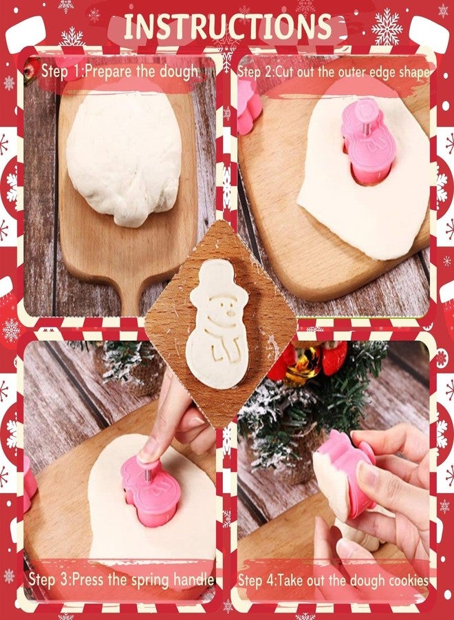 KAISHANE Christmas Themed MINI Cookie Cutter Embossing Mold Fondant Stamper Set - 8Pcs Plastic spring die Biscuits Pastry Cutter Set 3D Cookie Cake Plunger Cutter Baking Mould - Image 3