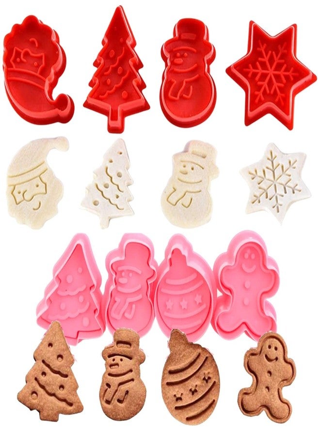 KAISHANE Christmas Themed MINI Cookie Cutter Embossing Mold Fondant Stamper Set - 8Pcs Plastic spring die Biscuits Pastry Cutter Set 3D Cookie Cake Plunger Cutter Baking Mould - Image 1