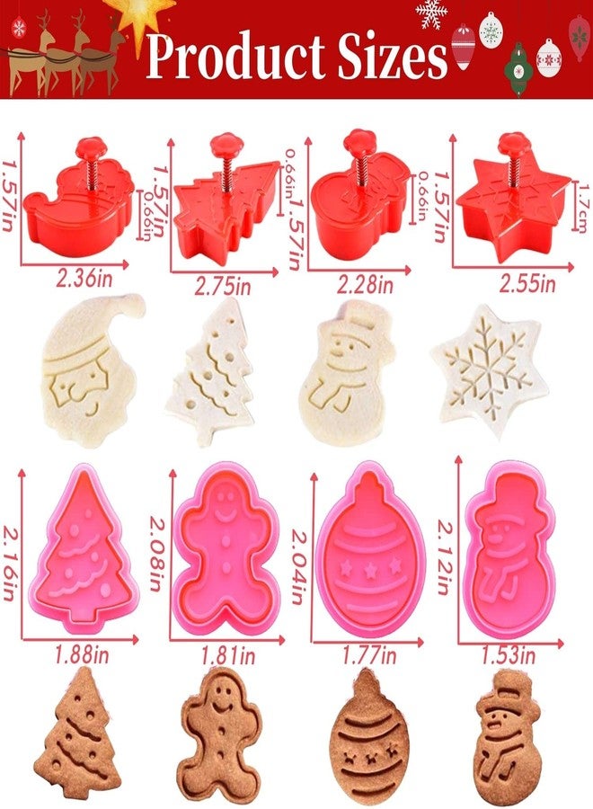 KAISHANE Christmas Themed MINI Cookie Cutter Embossing Mold Fondant Stamper Set - 8Pcs Plastic spring die Biscuits Pastry Cutter Set 3D Cookie Cake Plunger Cutter Baking Mould - Image 2