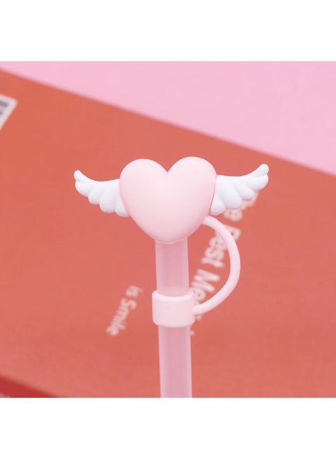 Direct 10mm Cute Shape Straw Sleeve Dustproof Recyclable Straw Cap Environmentally Friendly Straw Plug-Color:Pink Love Wings 10mm-Specifications:Bag With Straw (straw Color Random)