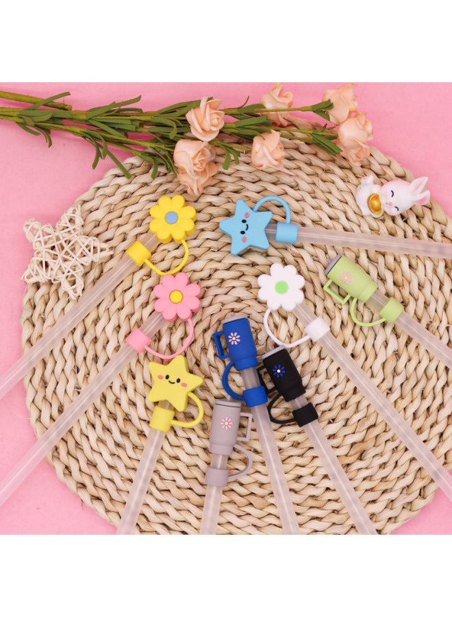 Direct 10mm Cute Shape Straw Sleeve Dustproof Recyclable Straw Cap Environmentally Friendly Straw Plug-Color:Pink Love Wings 10mm-Specifications:Bag With Straw (straw Color Random)