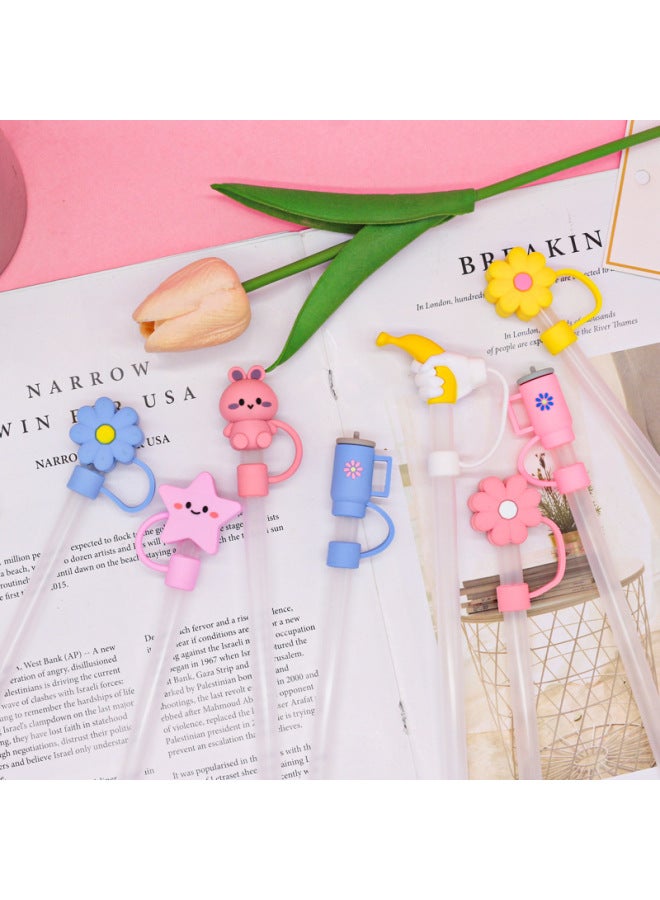 Direct 10mm Cute Shape Straw Sleeve Dustproof Recyclable Straw Cap Environmentally Friendly Straw Plug-Color:Pink Love Wings 10mm-Specifications:Bag With Straw (straw Color Random)