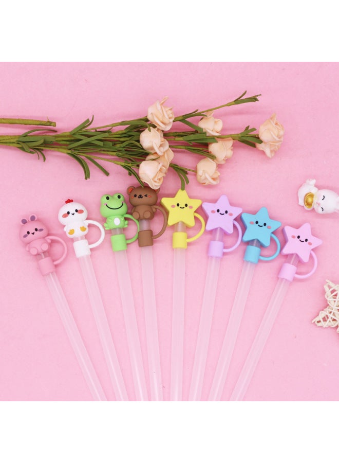 Direct 10mm Cute Shape Straw Sleeve Dustproof Recyclable Straw Cap Environmentally Friendly Straw Plug-Color:Pink Love Wings 10mm-Specifications:Bag With Straw (straw Color Random)