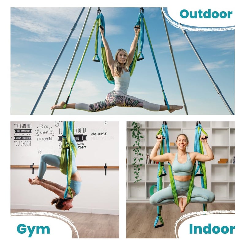 Yoga Trapeze مجموعة أرجوحة اليوغا للتدريب في المنزل والخارج | إعداد سهل للقوة والتوازن وتخفيف آلام الظهر | أحزمة قابلة للتعديل وسعة 600 رطل، تشمل حقيبة حمل ودروس عبر الإنترنت، أكوا - Image 3
