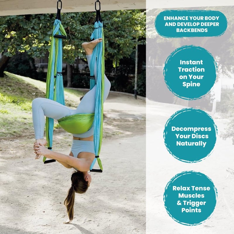 Yoga Trapeze مجموعة أرجوحة اليوغا للتدريب في المنزل والخارج | إعداد سهل للقوة والتوازن وتخفيف آلام الظهر | أحزمة قابلة للتعديل وسعة 600 رطل، تشمل حقيبة حمل ودروس عبر الإنترنت، أكوا - Image 2