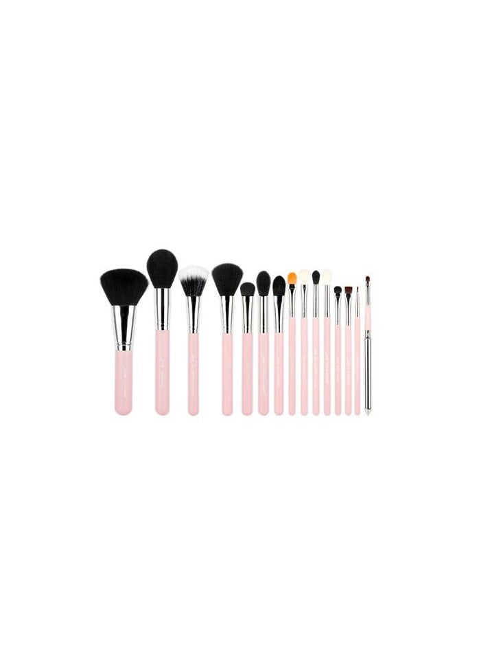 Jessup Pink-Silver Essential Makeup Brush Set 15Pcs T094  - Image 2