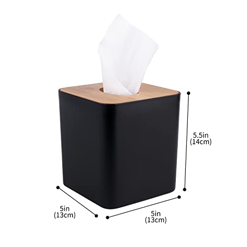MOCHTERO Tissue Box Cover,Tissue Holders,Tissue Box Holder for Bathrooms,Bamboo Cover Plate,Home and Office,5 * 5 * 5.4in (Black) - Image 2