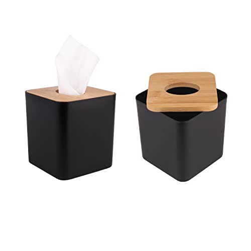MOCHTERO Tissue Box Cover,Tissue Holders,Tissue Box Holder for Bathrooms,Bamboo Cover Plate,Home and Office,5 * 5 * 5.4in (Black) - Image 3