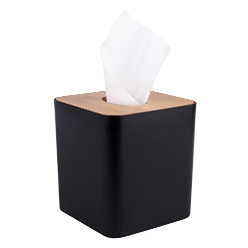 MOCHTERO Tissue Box Cover,Tissue Holders,Tissue Box Holder for Bathrooms,Bamboo Cover Plate,Home and Office,5 * 5 * 5.4in (Black) - Image 1