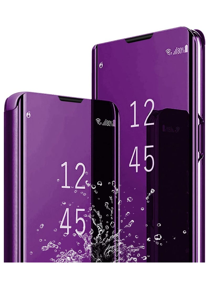 Generic ELMO3EZZ Case for Xiaomi Poco F4 5G with Kickstand, Luxury Clear View Smart Display Flip Case Ultra Thin with Wireless Charging Phone Cover for Xiaomi Poco F4 5G QH purple 
