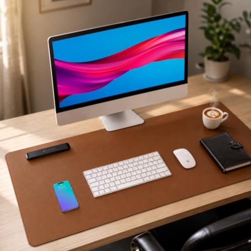 PU Leather Desk Pad Protector Waterproof, Non-Slip Office Desk Mat with Suede Backing Writing and Mouse Pad for Home and Office Use Brown, 23.6" x 13.7" - Image 2