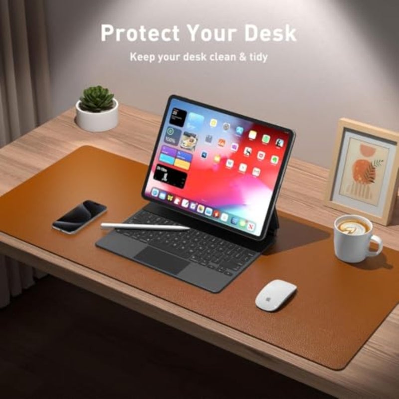PU Leather Desk Pad Protector Waterproof, Non-Slip Office Desk Mat with Suede Backing Writing and Mouse Pad for Home and Office Use Brown, 23.6" x 13.7" - Image 4