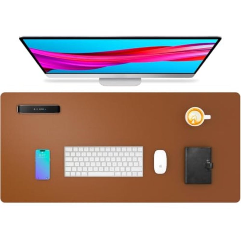 PU Leather Desk Pad Protector Waterproof, Non-Slip Office Desk Mat with Suede Backing Writing and Mouse Pad for Home and Office Use Brown, 23.6" x 13.7" - Image 1