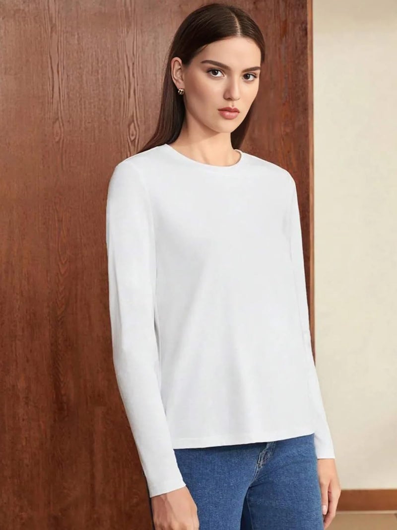 JUNEBERRY® Pure Cotton Round Neck Regular Fit Core Fashion Solid Full Sleeve T-Shirt for Women & Girls (JB_FS_REG_WHT_XXL) - Image 5