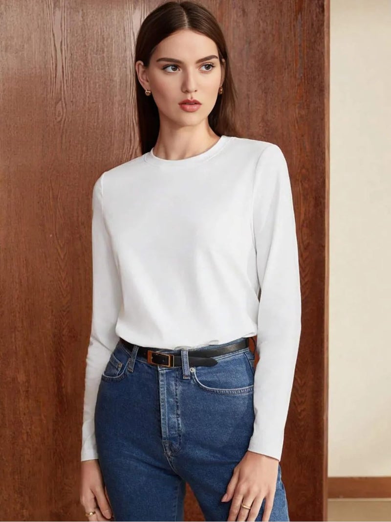JUNEBERRY® Pure Cotton Round Neck Regular Fit Core Fashion Solid Full Sleeve T-Shirt for Women & Girls (JB_FS_REG_WHT_XXL) - Image 3