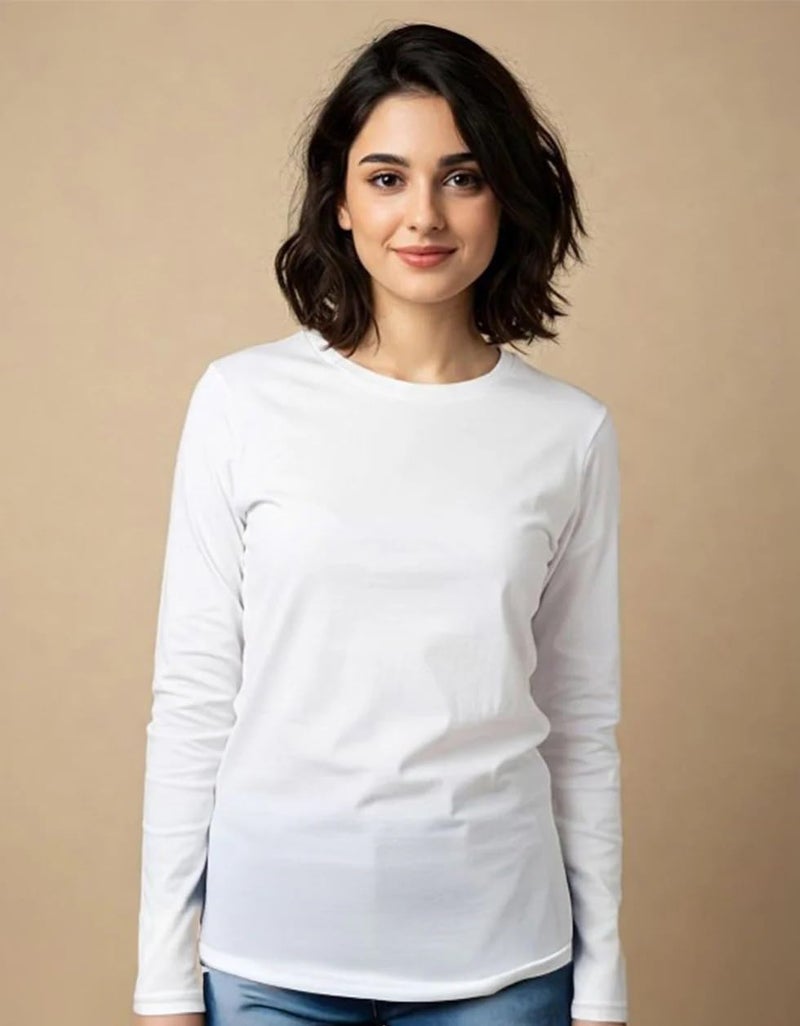 JUNEBERRY® Pure Cotton Round Neck Regular Fit Core Fashion Solid Full Sleeve T-Shirt for Women & Girls (JB_FS_REG_WHT_XXL) - Image 2