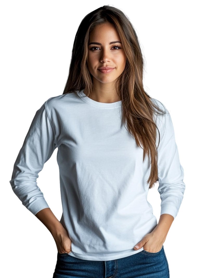 JUNEBERRY® Pure Cotton Round Neck Regular Fit Core Fashion Solid Full Sleeve T-Shirt for Women & Girls (JB_FS_REG_WHT_XXL) - Image 1
