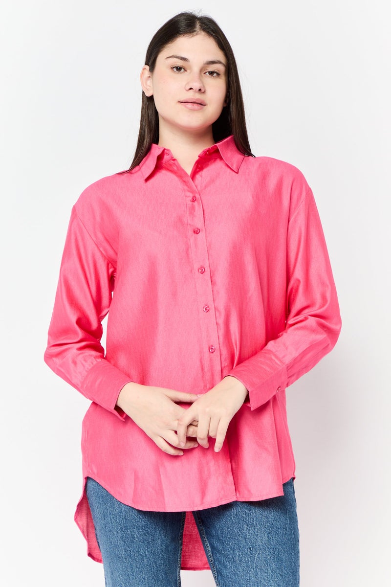 Juicy Couture قميص نسائي بأكمام طويلة وياقة منتشرة، وردي - Image 1