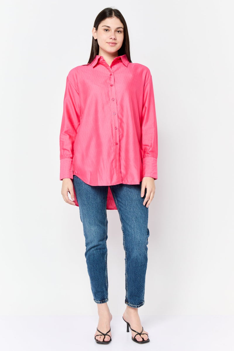 Juicy Couture قميص نسائي بأكمام طويلة وياقة منتشرة، وردي - Image 4