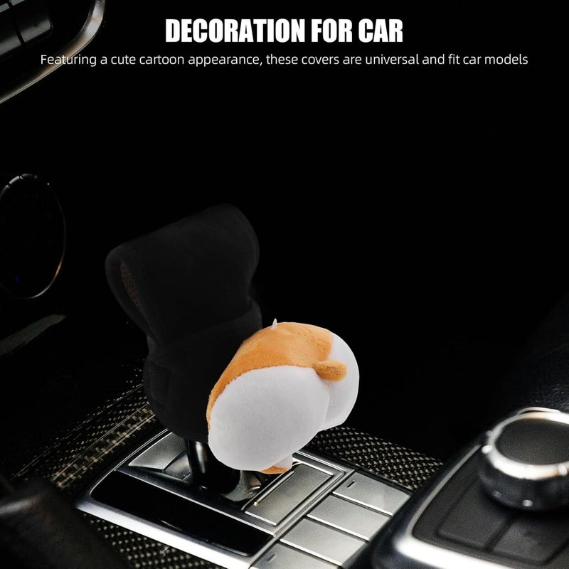 Corgi Plush Shift Lever Cover and Handbrake Protector Set, Universal Cute Car Accessories, Soft Fuzzy Gear Shift Knob Hoodie, Interior Decoration for Auto - Image 5