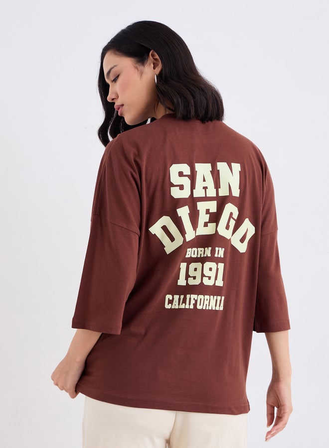 Styli Brown Oversized Back Graphic Print T-Shirt - Image 4