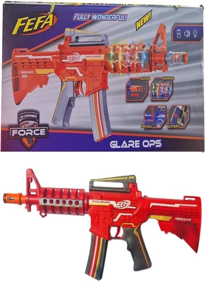 IndusBay IndusBay® 20 Inches Light Sound Electric M16 M4 Gun Rotating Flash Light Gun Vibration Electic Sound Laser Gun M4-1 AK47 Machine Gun Toy, Red 