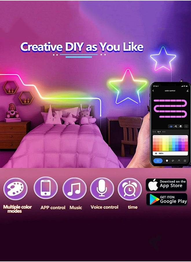 ماركة غير محددة - شريط إضاءة نيون RGB مرن من السيليكون، إضاءة محيطية بتأثير المياه المتدفقة، يتحكم به عبر البلوتوث والصوت، 5 أمتار - Image 1