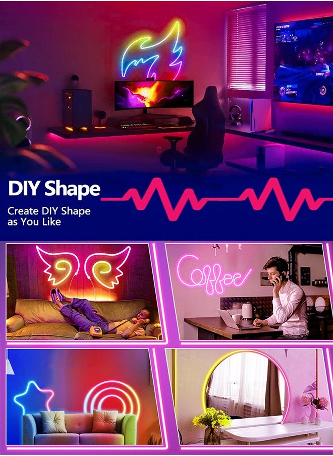 ماركة غير محددة - شريط إضاءة نيون RGB مرن من السيليكون، إضاءة محيطية بتأثير المياه المتدفقة، يتحكم به عبر البلوتوث والصوت، 5 أمتار - Image 1