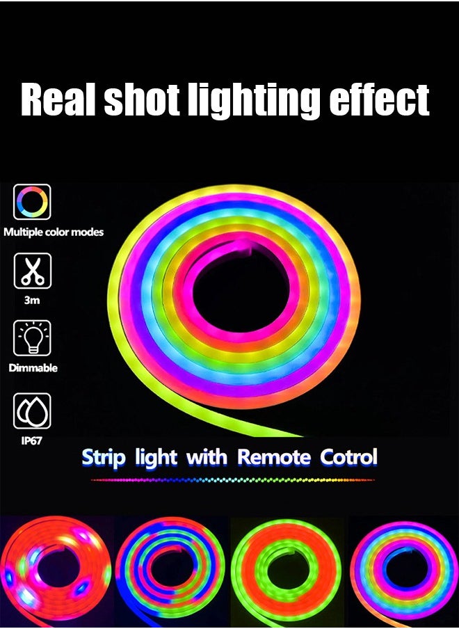 ماركة غير محددة - شريط إضاءة نيون RGB مرن من السيليكون، إضاءة محيطية بتأثير المياه المتدفقة، يتحكم به عبر البلوتوث والصوت، 5 أمتار - Image 1