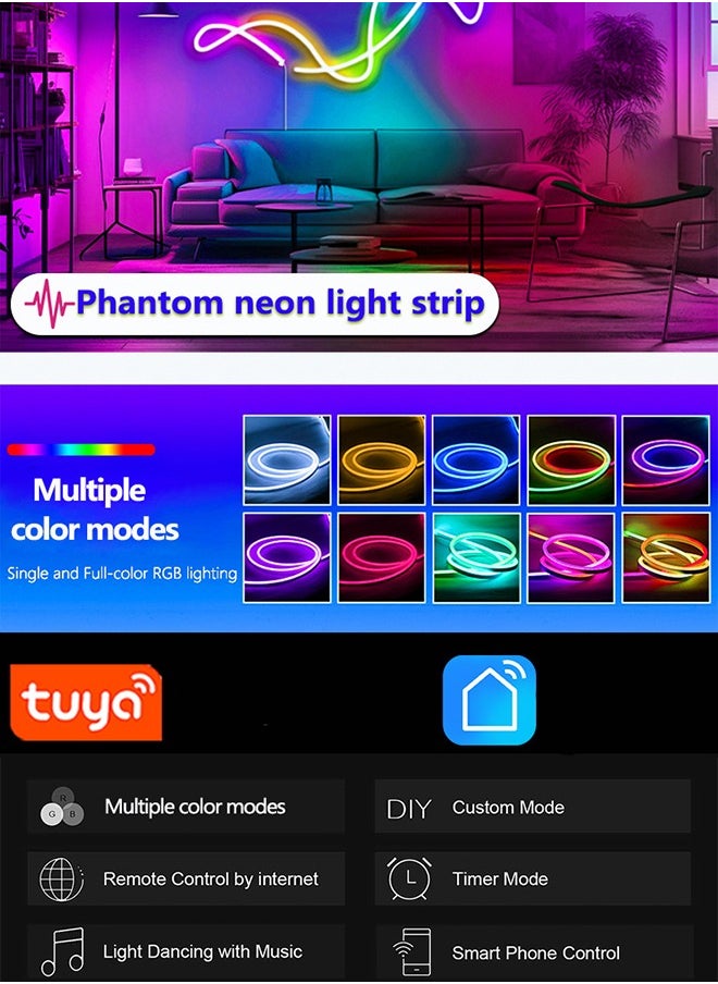 ماركة غير محددة - شريط إضاءة نيون RGB مرن من السيليكون، إضاءة محيطية بتأثير المياه المتدفقة، يتحكم به عبر البلوتوث والصوت، 5 أمتار - Image 1