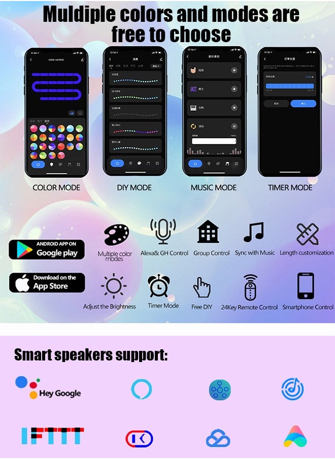 ماركة غير محددة - شريط إضاءة نيون RGB مرن من السيليكون، إضاءة محيطية بتأثير المياه المتدفقة، يتحكم به عبر البلوتوث والصوت، 5 أمتار - Image 1