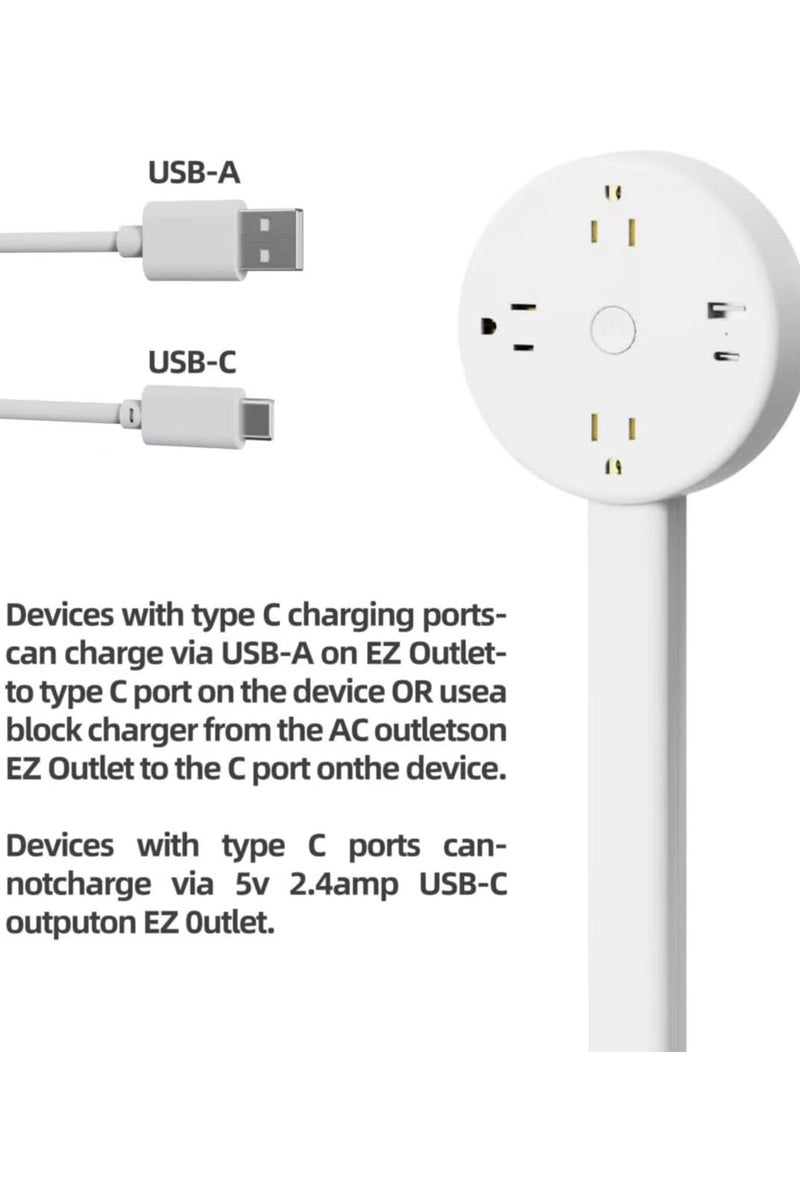 Extendable Outlet Extender Features USB-A/C,3 AC Electrical Outlet Extender Stick for Hard to Reach Spaces Extends 47-67cm,180° Rotating Electrical Outlet for Behind Couches,Nightstands (White) - Image 4