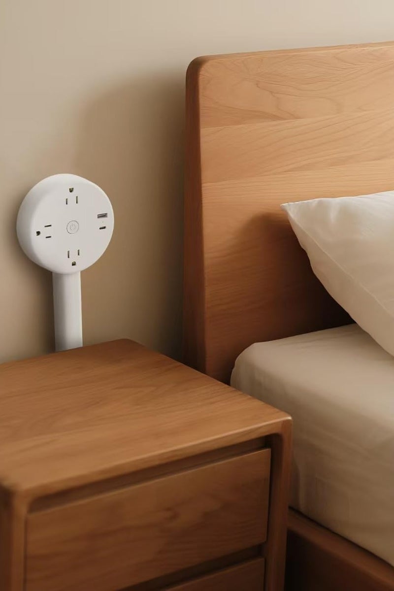 Extendable Outlet Extender Features USB-A/C,3 AC Electrical Outlet Extender Stick for Hard to Reach Spaces Extends 47-67cm,180° Rotating Electrical Outlet for Behind Couches,Nightstands (White) - Image 3