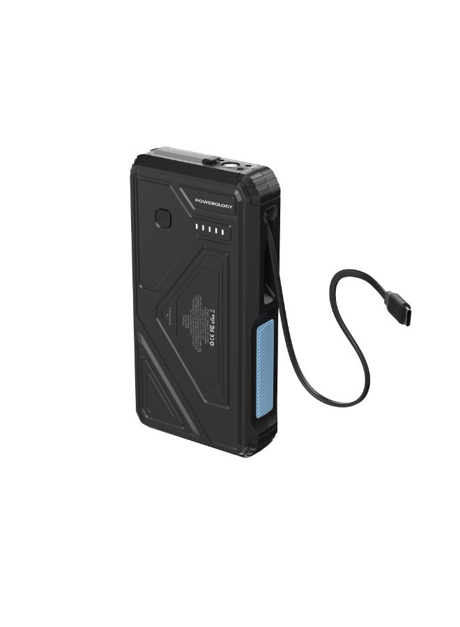 Powerology Power Bank 20000mAh Solar Wireless Charging PD 20W with 70mm Retractable Type-C/ 4-Device Charging / IP54 Water Resistant / 22.5W USB-A Output / Li-Polymer Battery / 5H Full-Charge Time / Multi-Mode Flashlight - Black  - Image 1