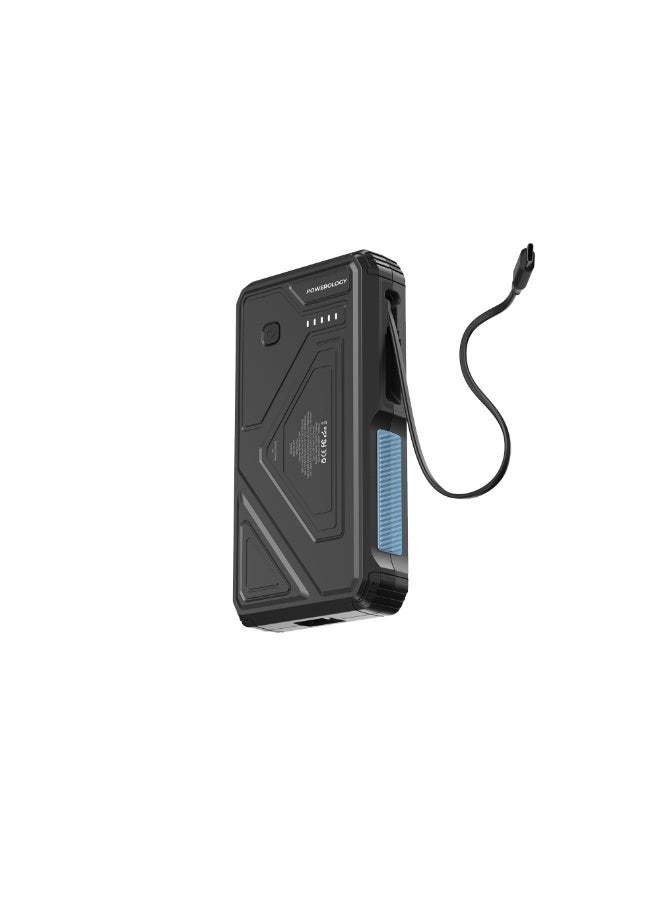 Powerology Power Bank 20000mAh Solar Wireless Charging PD 20W with 70mm Retractable Type-C/ 4-Device Charging / IP54 Water Resistant / 22.5W USB-A Output / Li-Polymer Battery / 5H Full-Charge Time / Multi-Mode Flashlight - Black  - Image 3