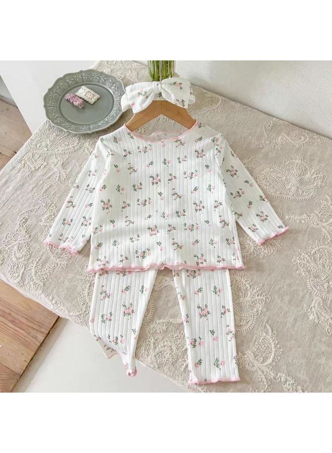 Baby Girl's  Pajama Set, Floral Stylish Autumn Clothes And Pants, Casual Home Wear Two-piece Set For Girls