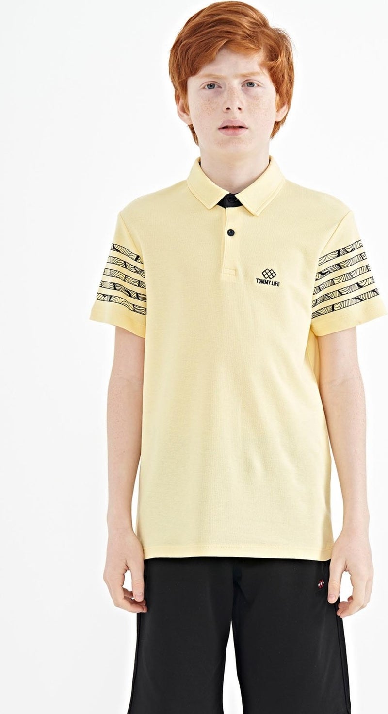 Tommy Life Yellow Sleeve Print Detailed Standard Size Polo Collar Boy's T-Shirt - 11093  - Image 1