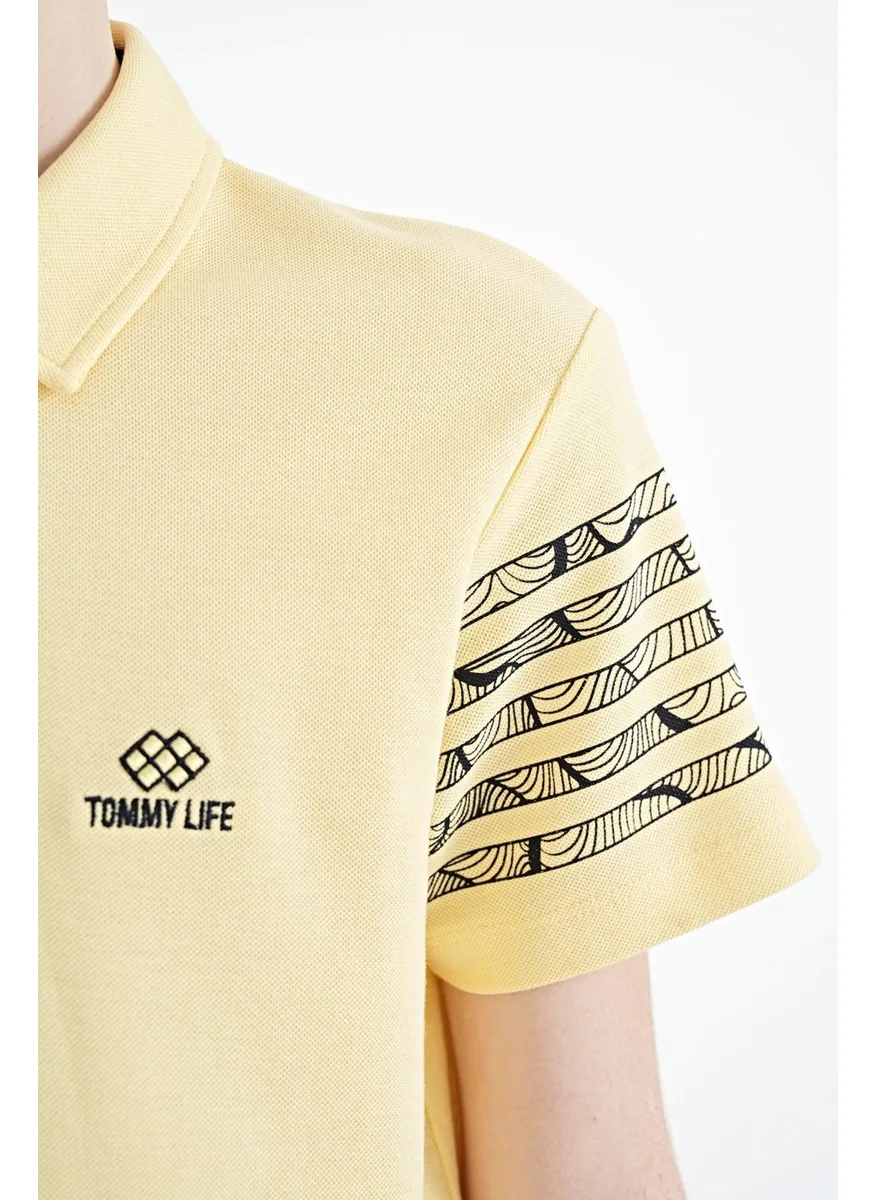 تومي لايف Yellow Sleeve Print Detailed Standard Size Polo Collar Boy's T-Shirt - 11093