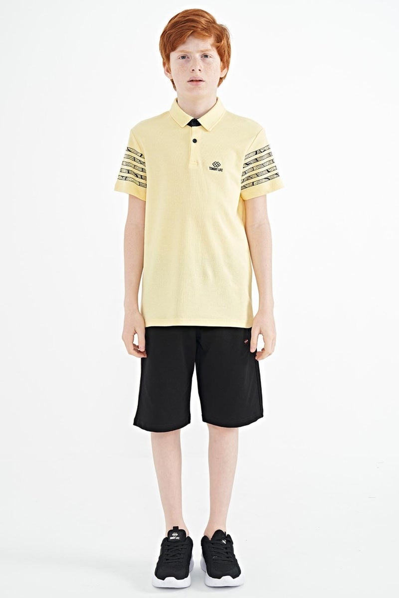 Tommy Life Yellow Sleeve Print Detailed Standard Size Polo Collar Boy's T-Shirt - 11093  - Image 3